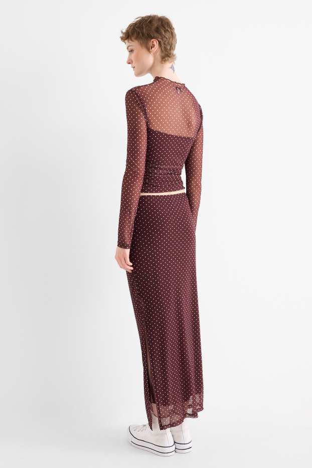 Damen - Mesh-Rock - gepunktet - bordeaux