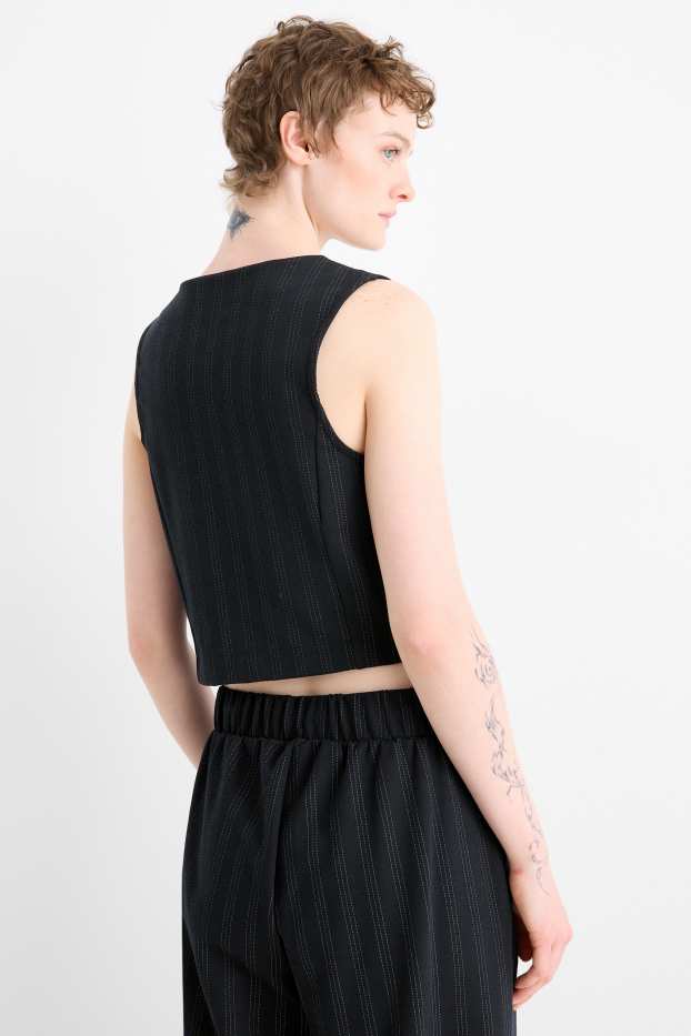 Dames - Gilet - getailleerd - krijtstrepen - donkerblauw