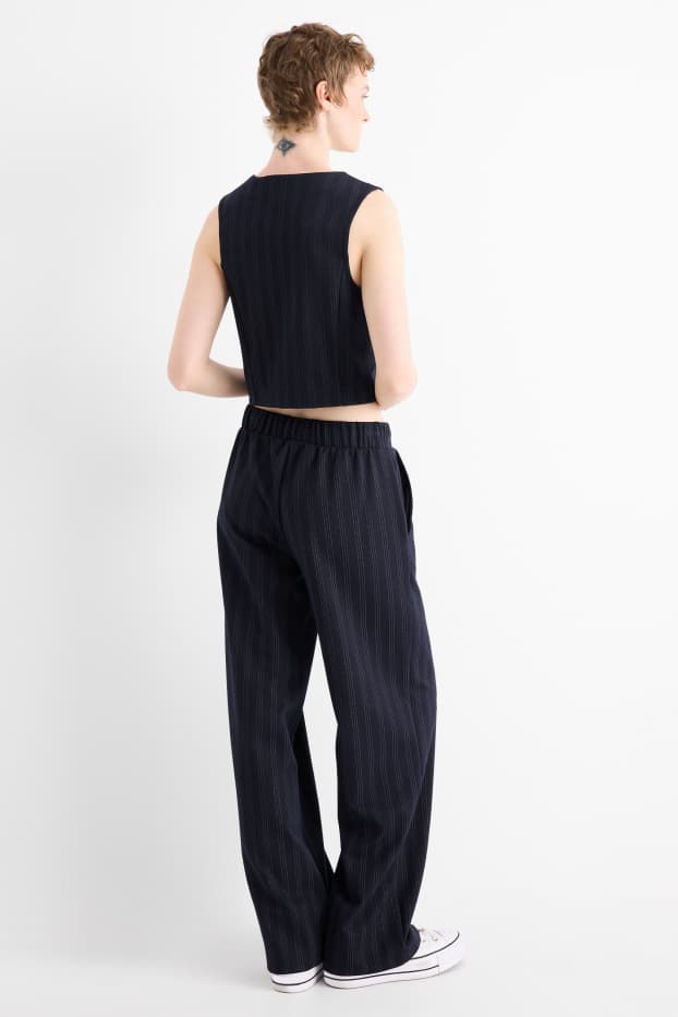 Damen - Jersey-Hose - Mid Waist - Wide Leg - Nadelstreifen - dunkelblau