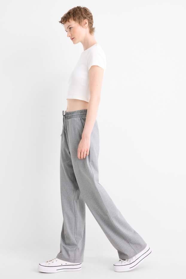 Donna - Pantaloni - vita alta - gamba ampia - gessato - grigio