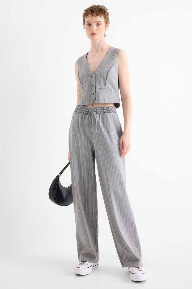 Donna - Pantaloni - vita alta - gamba ampia - gessato - grigio