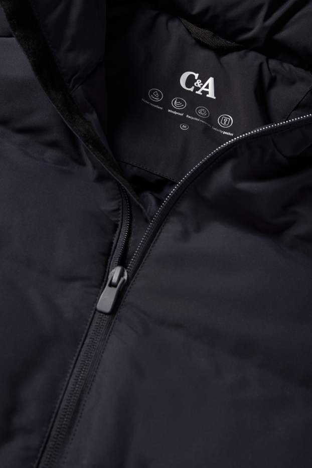 Heren - Gewatteerde jas met capuchon - waterafstotend - donkerblauw