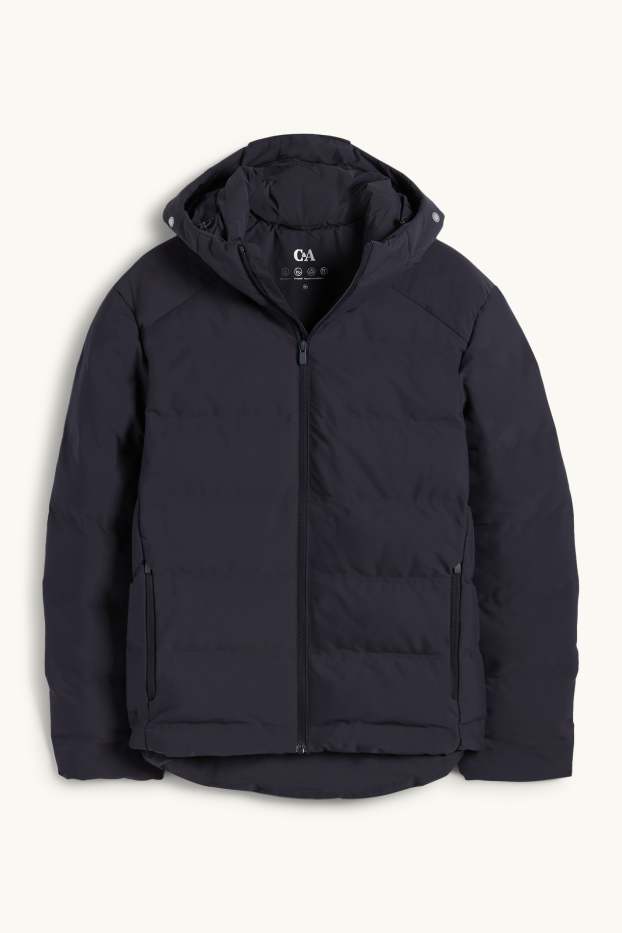 Heren - Gewatteerde jas met capuchon - waterafstotend - donkerblauw