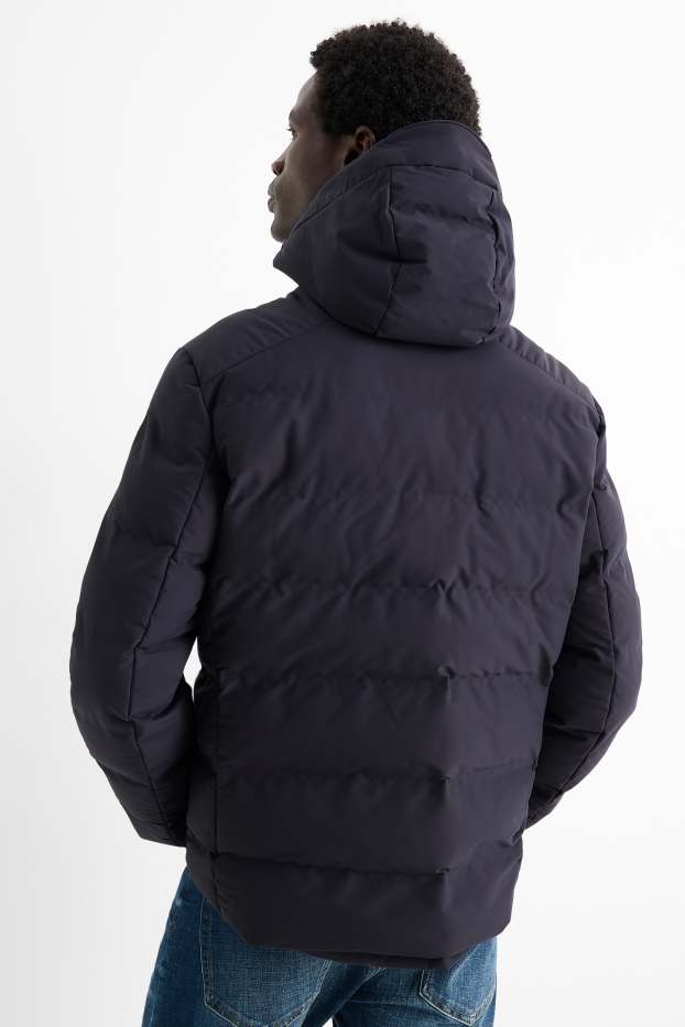 Heren - Gewatteerde jas met capuchon - waterafstotend - donkerblauw