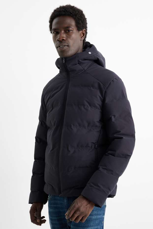 Heren - Gewatteerde jas met capuchon - waterafstotend - donkerblauw