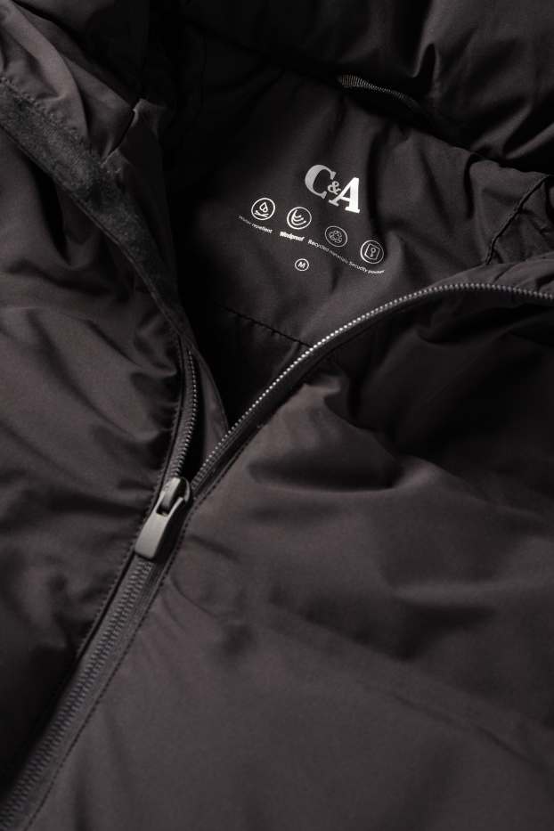 Heren - Gewatteerde jas met capuchon - waterafstotend - zwart