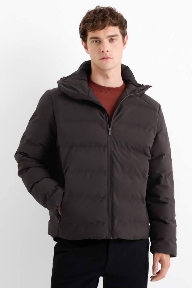 Heren - Gewatteerde jas met capuchon - waterafstotend - zwart