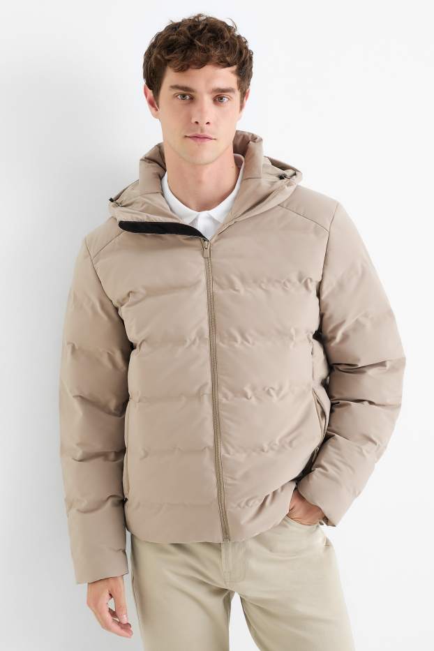 Heren - Gewatteerde jas met capuchon - waterafstotend - beige