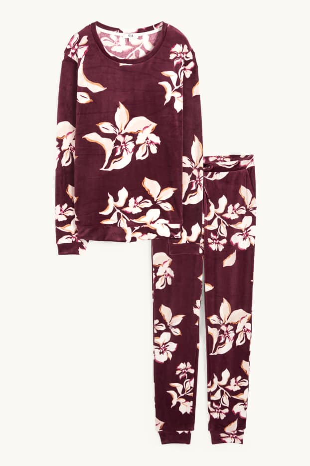 Damen - Winterpyjama - geblümt - lila