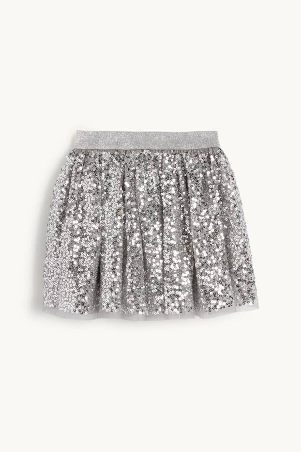 Kinder Mädchen - Pailletten-Rock - silber
