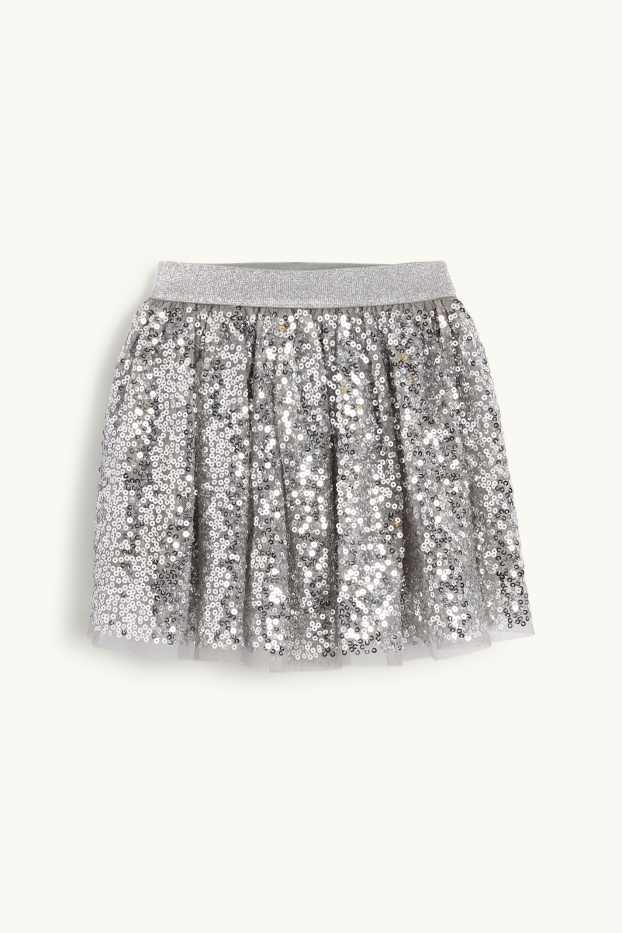 Kinder Mädchen - Pailletten-Rock - silber