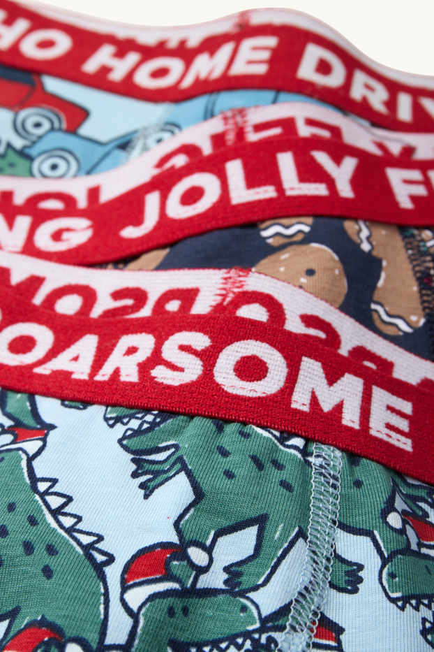 Kinder Jungen - Multipack 3er - Dino - Weihnachts-Boxershorts - hellblau