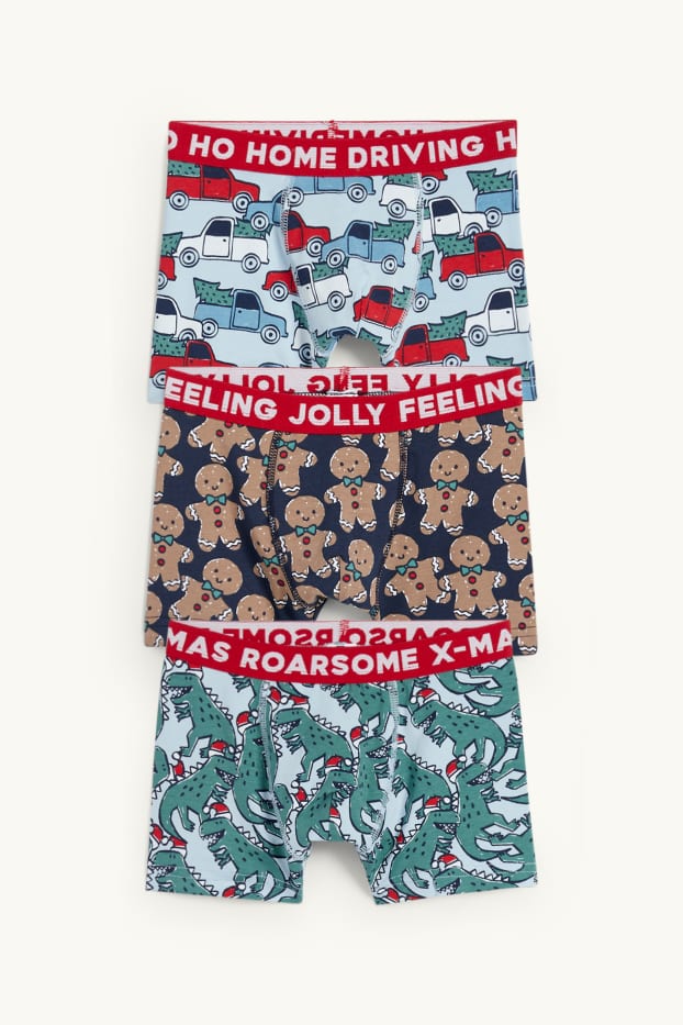 Kinder Jungen - Multipack 3er - Dino - Weihnachts-Boxershorts - hellblau