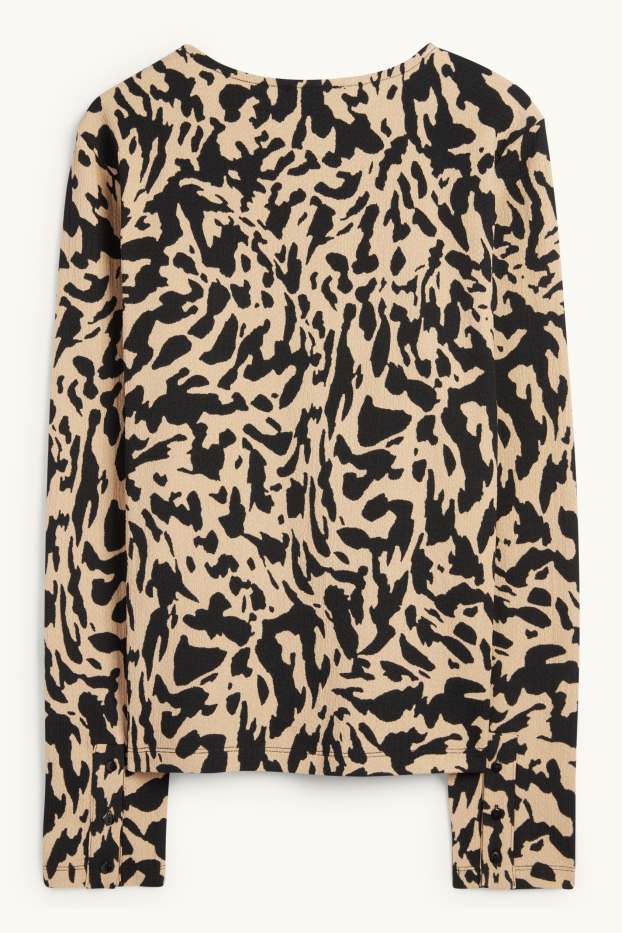 Dámské - Tričko s dlouhým rukávem - regular fit - se vzorem - černá/béžová