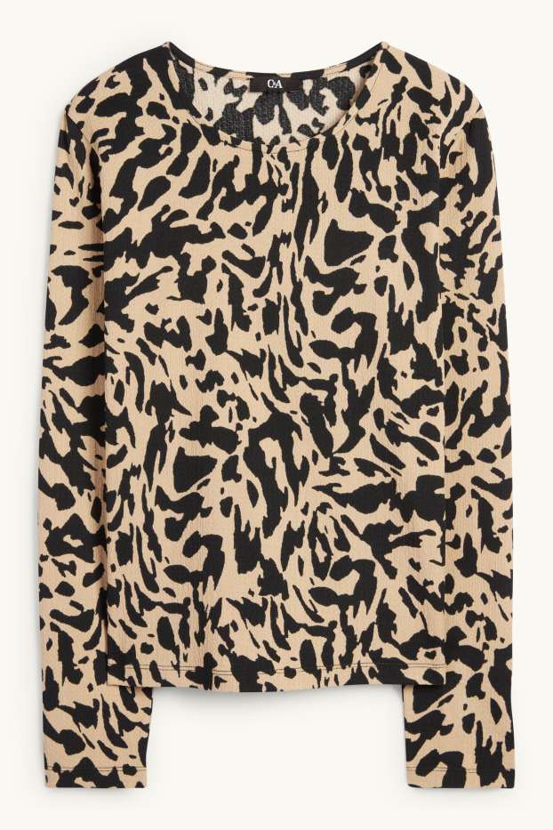 Dámské - Tričko s dlouhým rukávem - regular fit - se vzorem - černá/béžová