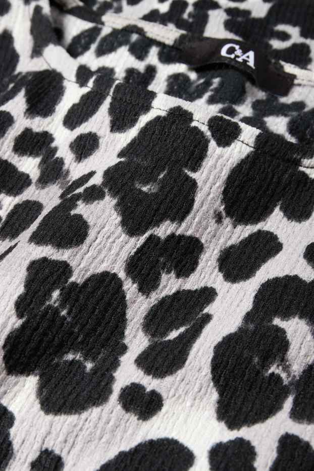 Women - Long sleeve top - regular fit - leopard print - black / gray