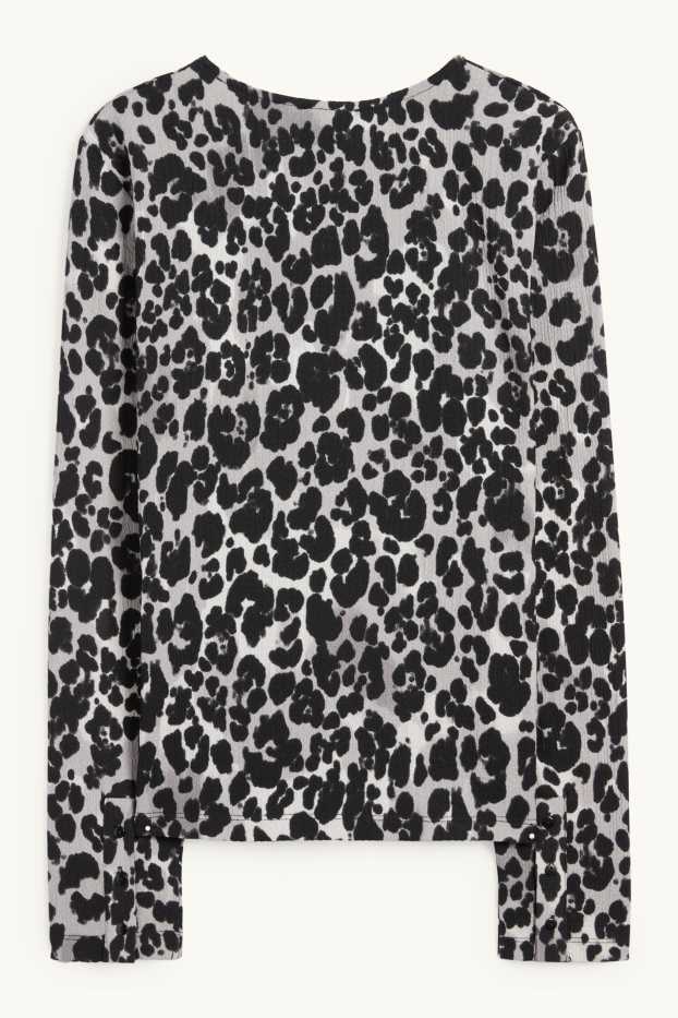 Women - Long sleeve top - regular fit - leopard print - black / gray