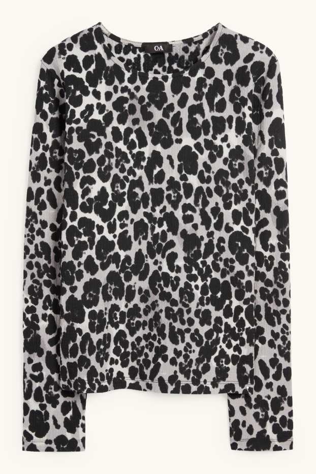 Women - Long sleeve top - regular fit - leopard print - black / gray