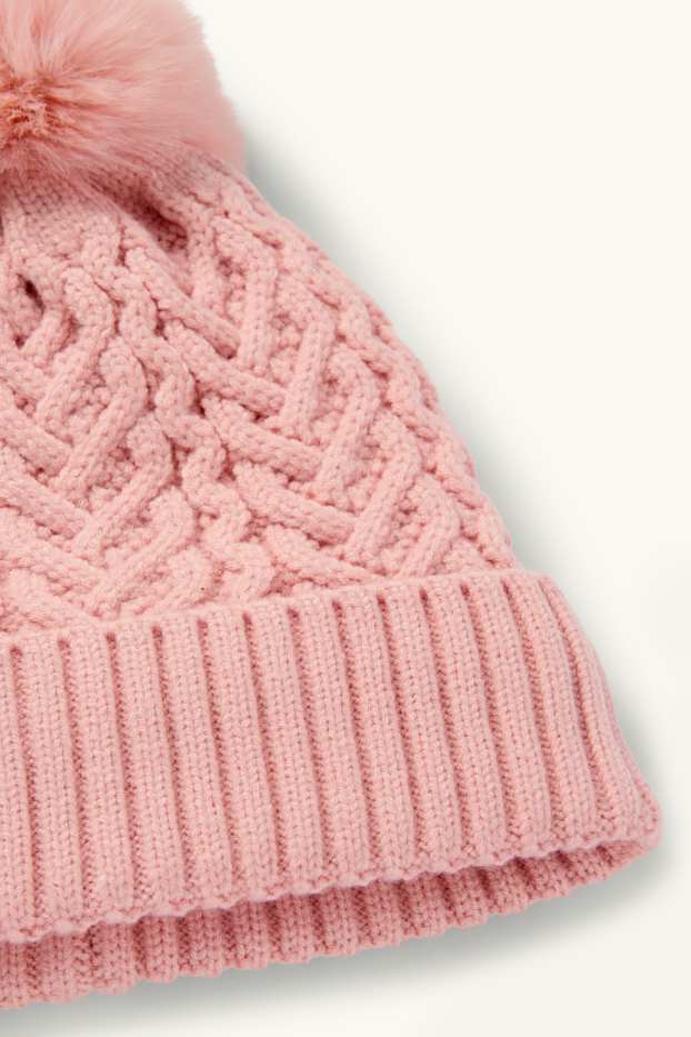 Niñas - Gorro con pompón - ochos - fucsia