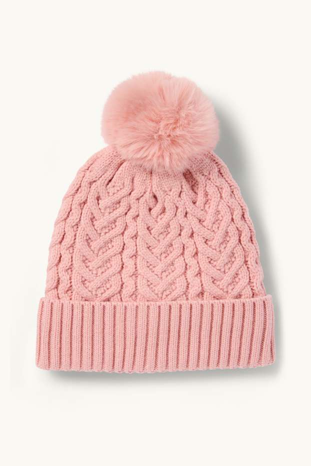 Niñas - Gorro con pompón - ochos - fucsia