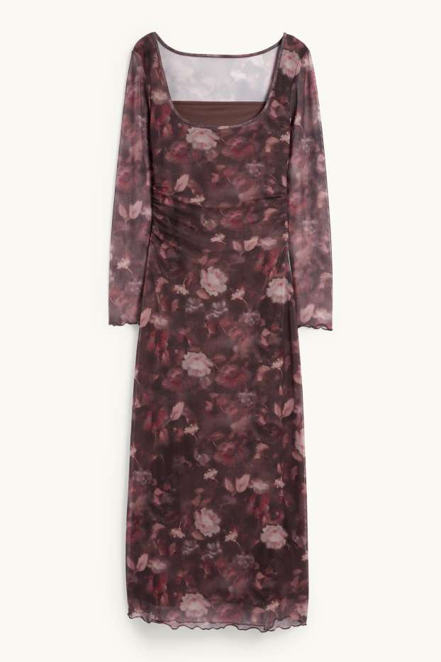 Women - Mesh dress - floral - dark brown