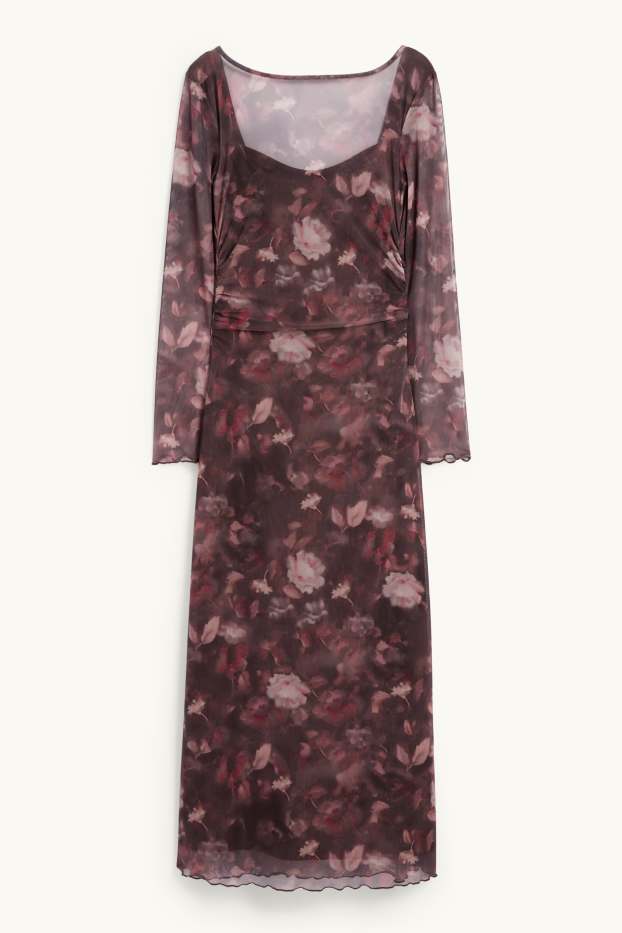 Women - Mesh dress - floral - dark brown