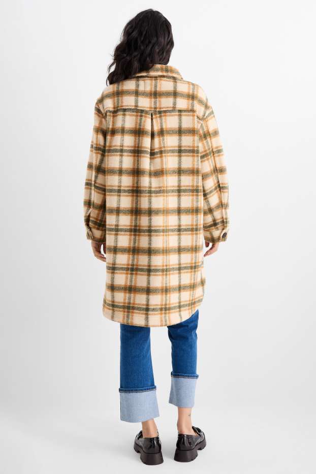 Damen - Strick-Mantel - kariert - hellbeige