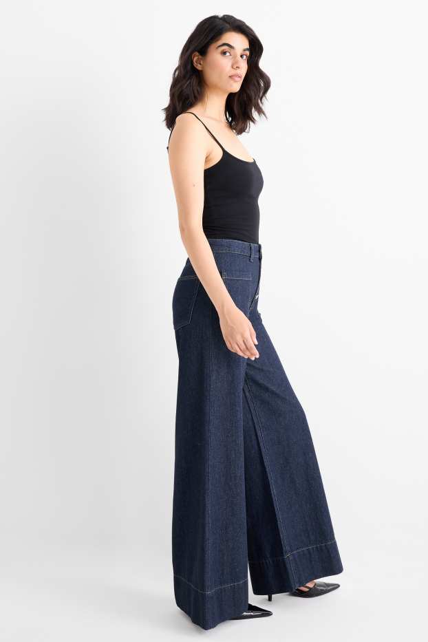 Femmes - Wide leg jean - high waist - jean bleu foncé