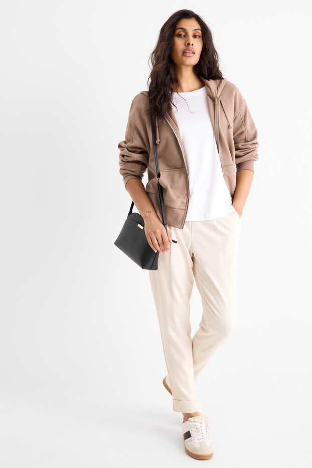 Damen - Jersey-Hose - Mid Waist - Tapered Fit - cremeweiss