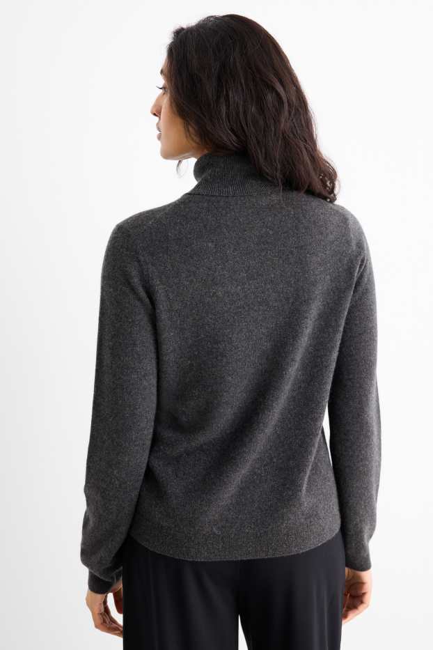 Women - Cashmere polo neck jumper - dark gray