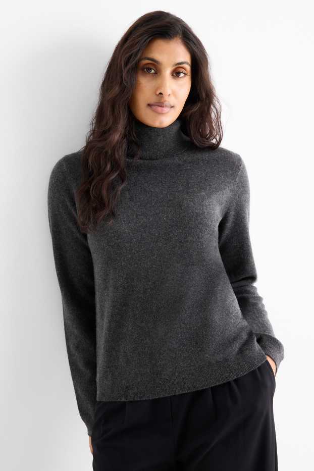 Women - Cashmere polo neck jumper - dark gray