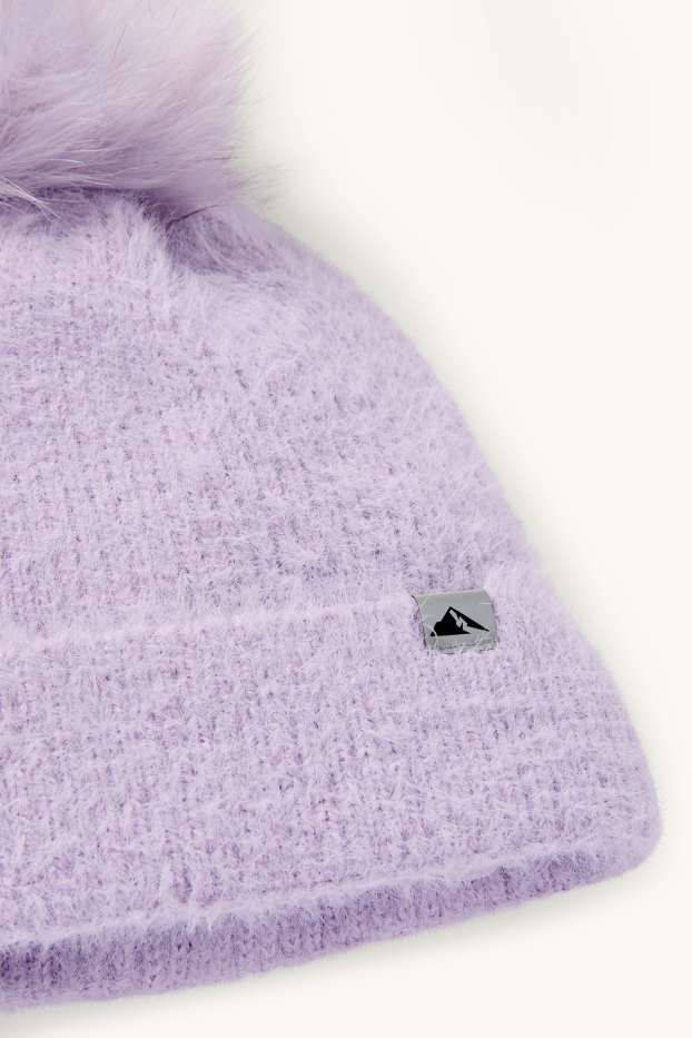 Enfants filles - Bonnet de ski à pompons - violet clair