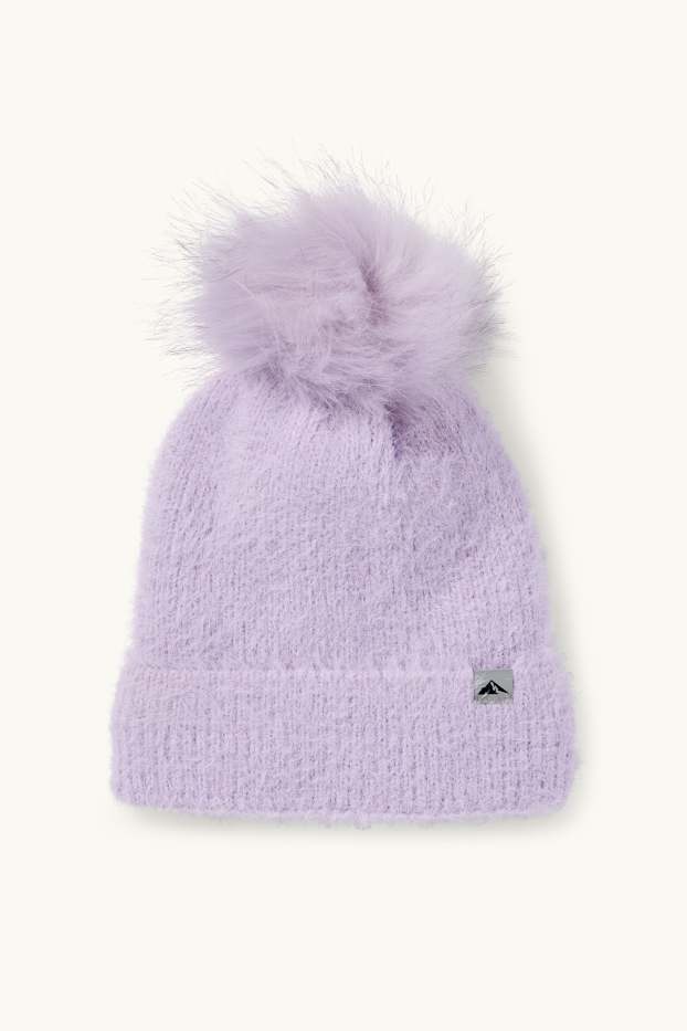 Enfants filles - Bonnet de ski à pompons - violet clair