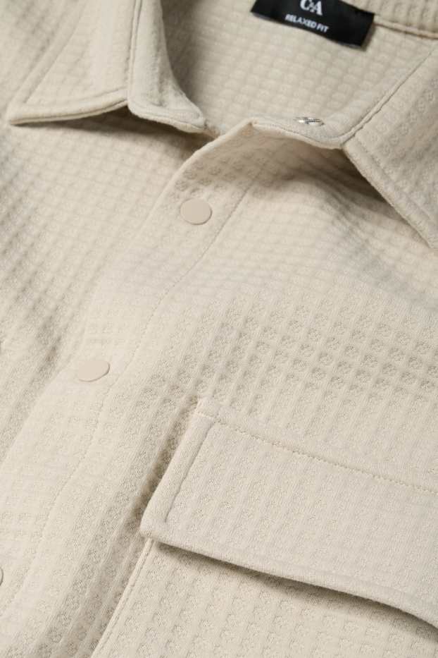 Uomo - Giacca camicia - relaxed fit - collo all'italiana - tessuto tramato - beige