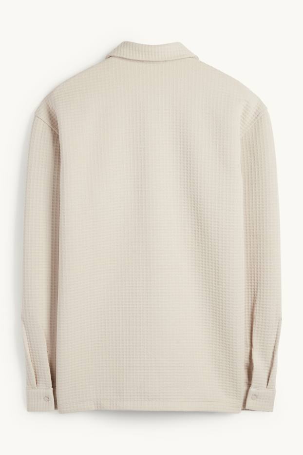 Uomo - Giacca camicia - relaxed fit - collo all'italiana - tessuto tramato - beige