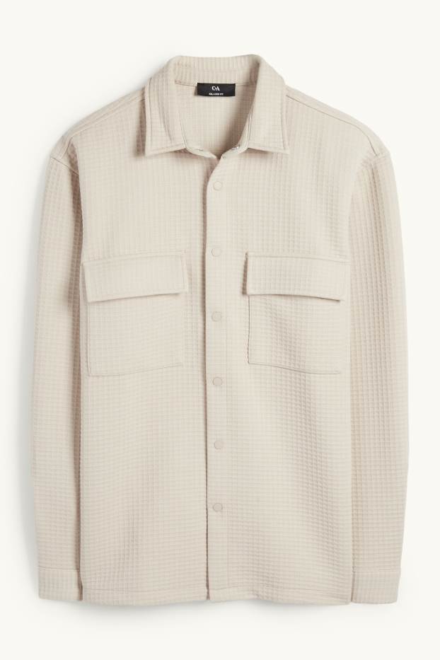Uomo - Giacca camicia - relaxed fit - collo all'italiana - tessuto tramato - beige