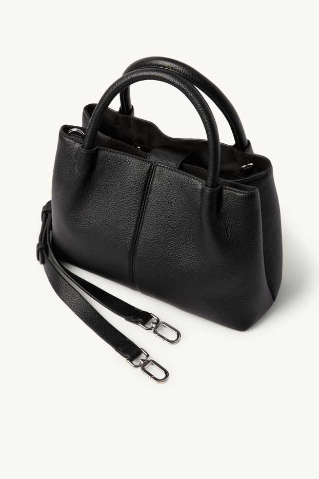 Damen - Kleiner Shopper mit abnehmbarem Taschengurt - Lederimitat - schwarz