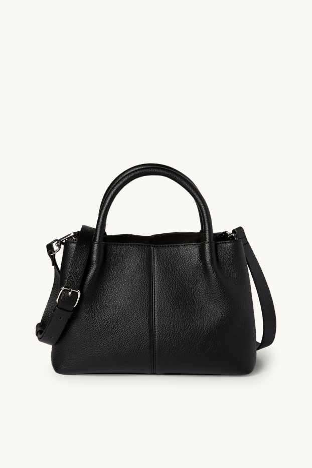 Damen - Kleiner Shopper mit abnehmbarem Taschengurt - Lederimitat - schwarz