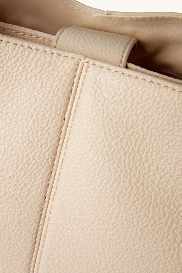 Dámské - Malá kabelka shopper s odnímatelným popruhem - imitace kůže - světle béžová