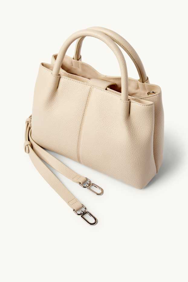 Dámské - Malá kabelka shopper s odnímatelným popruhem - imitace kůže - světle béžová