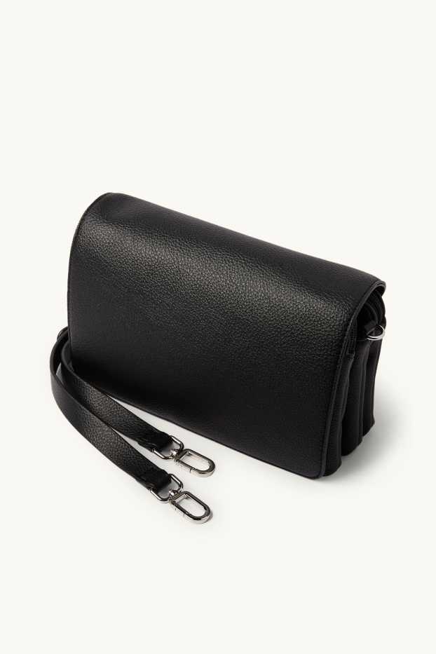 Damen - Umhängetasche mit abnehmbarem Taschengurt - Lederimitat - schwarz