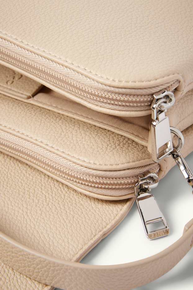 Dames - Schoudertas met afneembare riem - imitatieleer - licht beige