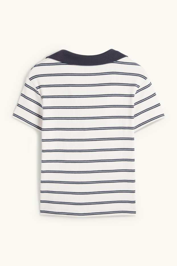 Donna - Polo corta - slim fit - a coste - a righe - blu / bianco
