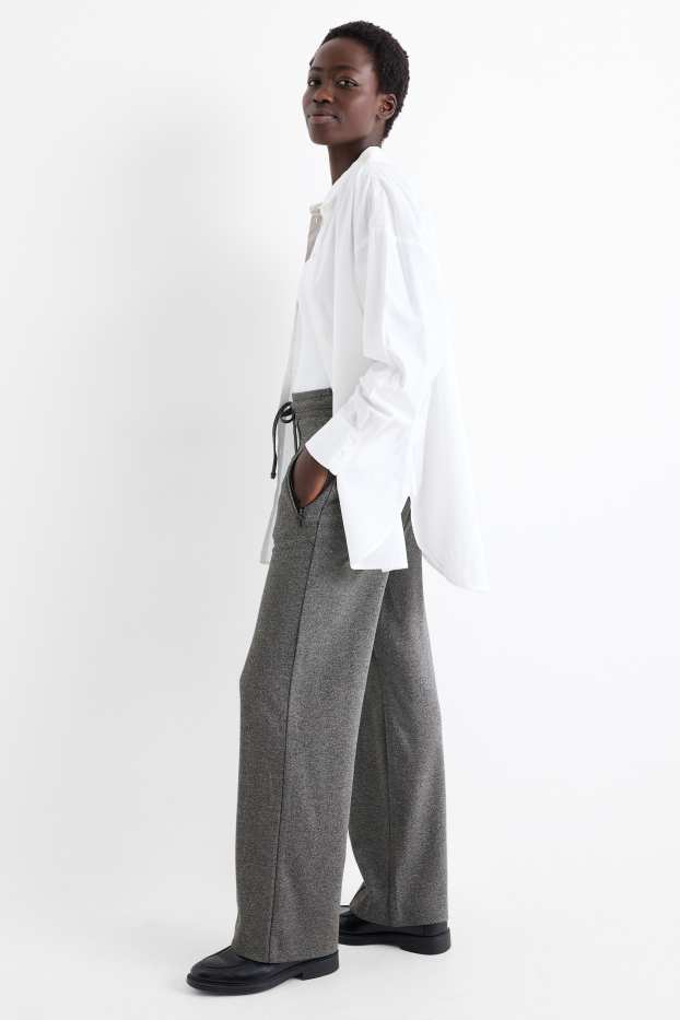 Dona - Pantalons de punt - mid waist - straight fit - gris fosc