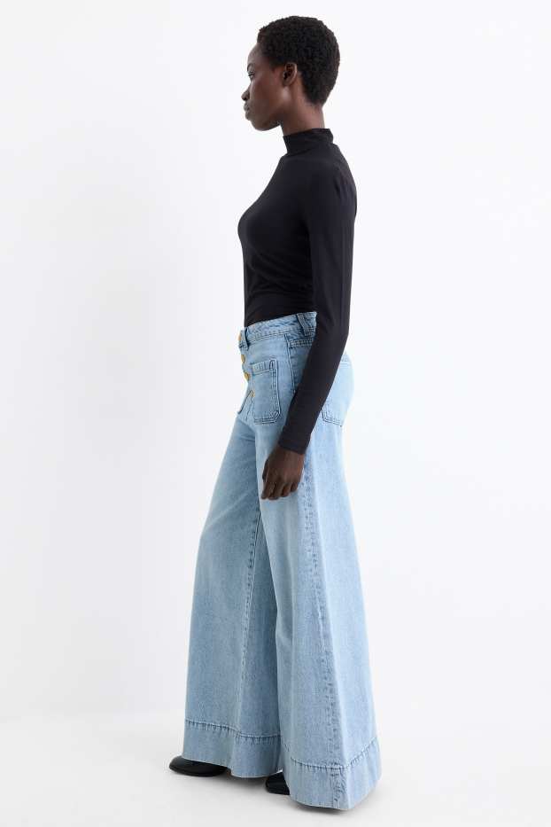 Donna - Jeans a gamba ampia - vita alta - jeans azzurro