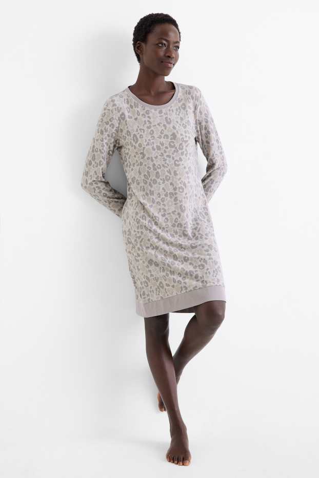 Donna - Camicia da notte - stampa leopardata - grigio chiaro