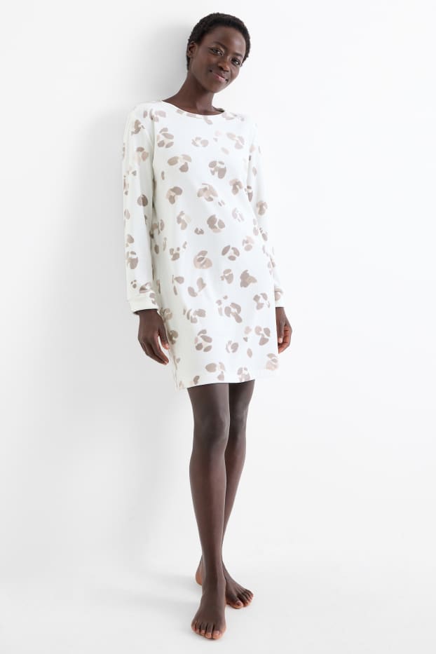 Femei - Cămașă de noapte - imprimeu de leopard - alb