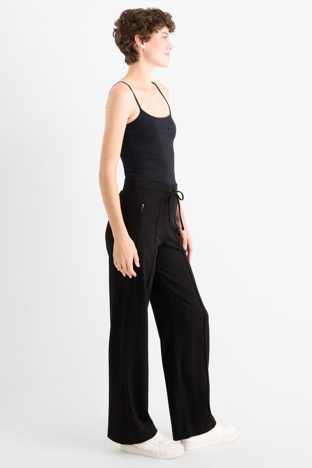 Femmes - Pantalon en jersey - mid waist - straight fit - noir