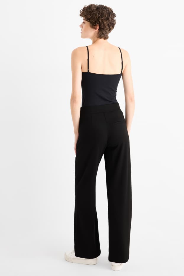 Femmes - Pantalon en jersey - mid waist - straight fit - noir