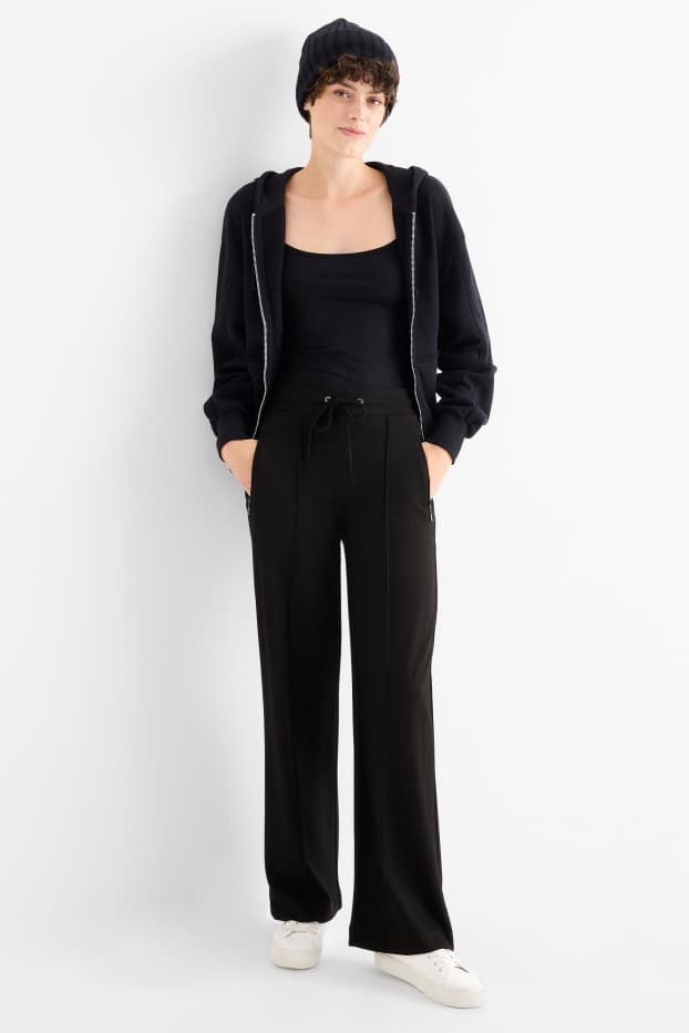 Femmes - Pantalon en jersey - mid waist - straight fit - noir